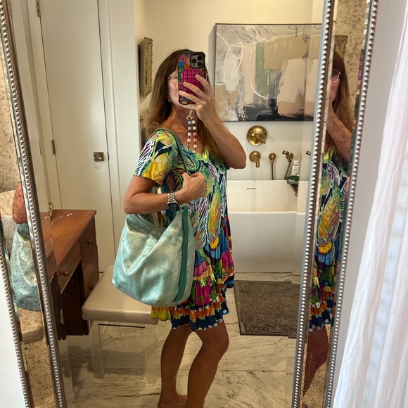 Rough & Tumble Metallic Teal Leather Shoulder Bag - Picture 2 of 9